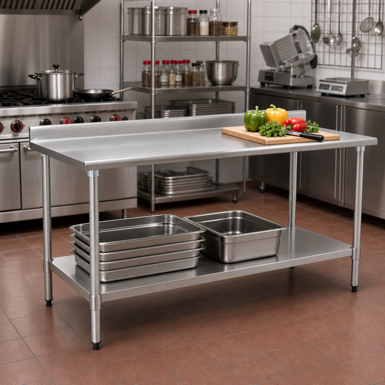 Product image #2 for BlendPort® Budget Series 48"W x 24"D Stainless Steel Work Table with 4-1/2" Backsplash and Undershelf