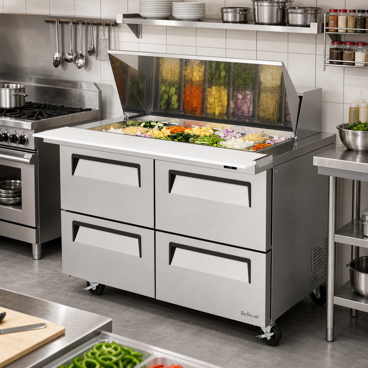 Product image #2 for Turbo Air Super Deluxe 48-Inch 2-Section Sandwich/Salad Mega Top Prep Table with 4 Drawers
