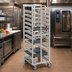 Thumbnail image #2 for Channel Manufacturing Trapezoidal Series Aluminum Cafeteria Tray Rack, Single Section, 64-Inch High, End Load, 20-Tray Capacity, 5-Inch Swivel Plate Casters