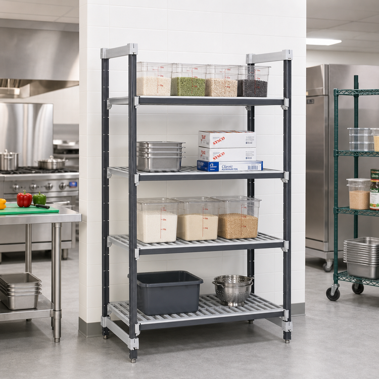 Product image #2 for Cambro Camshelving® Elements XTRA 24" x 42" x 84" 4-Shelf Vented Stationary Starter Unit, Speckled Gray
