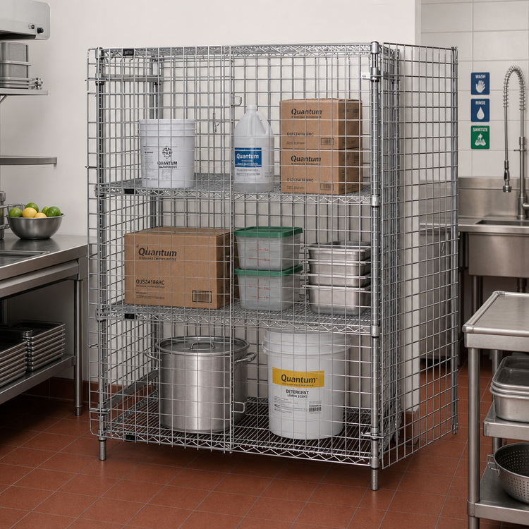 Product image #2 for Quantum 60" W x 21" D x 63" H Stationary Chrome-Plated Security Cage with 2 Intermediate Shelves