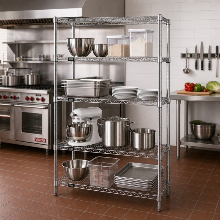 Product image #2 for Quantum Wire Shelving Starter Kit, 36"W x 18"D x 74"H, Chrome-Plated, Stationary