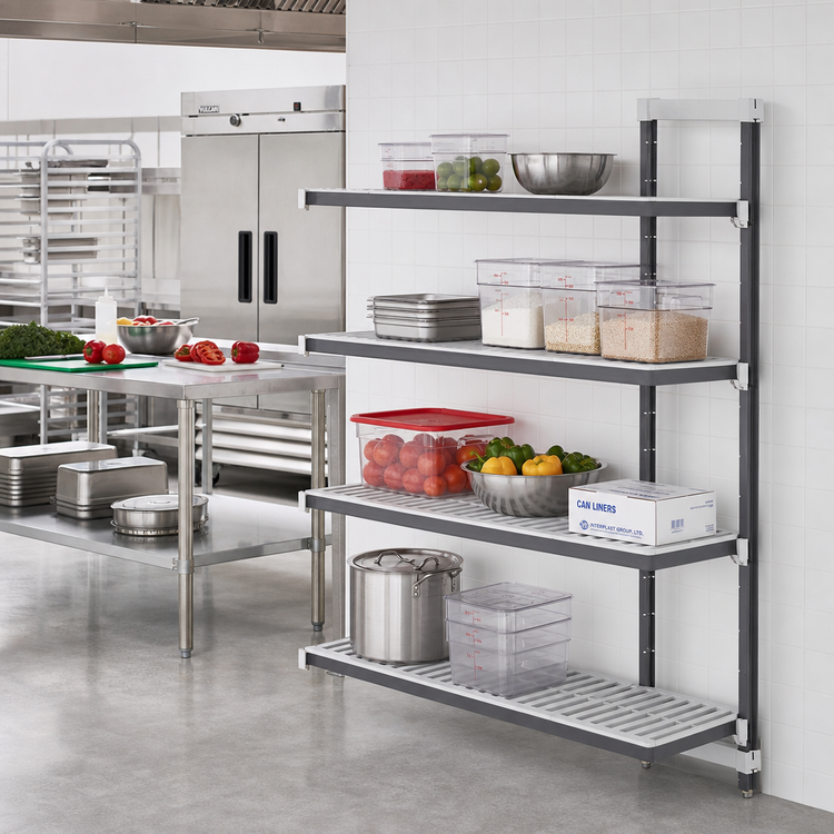 Product image #2 for Cambro Camshelving Elements XTRA 42-Inch Wide x 24-Inch Deep x 72-Inch High 4-Shelf Vented Stationary Add-On Polymer Shelving Unit