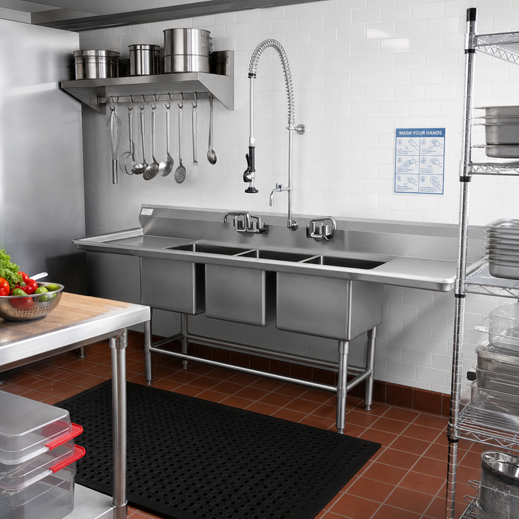 Product image #2 for Eagle Spec-Master FN Series 14-Gauge 3-Compartment Stainless Steel Sink with 36-Inch Right-Hand Drainboard