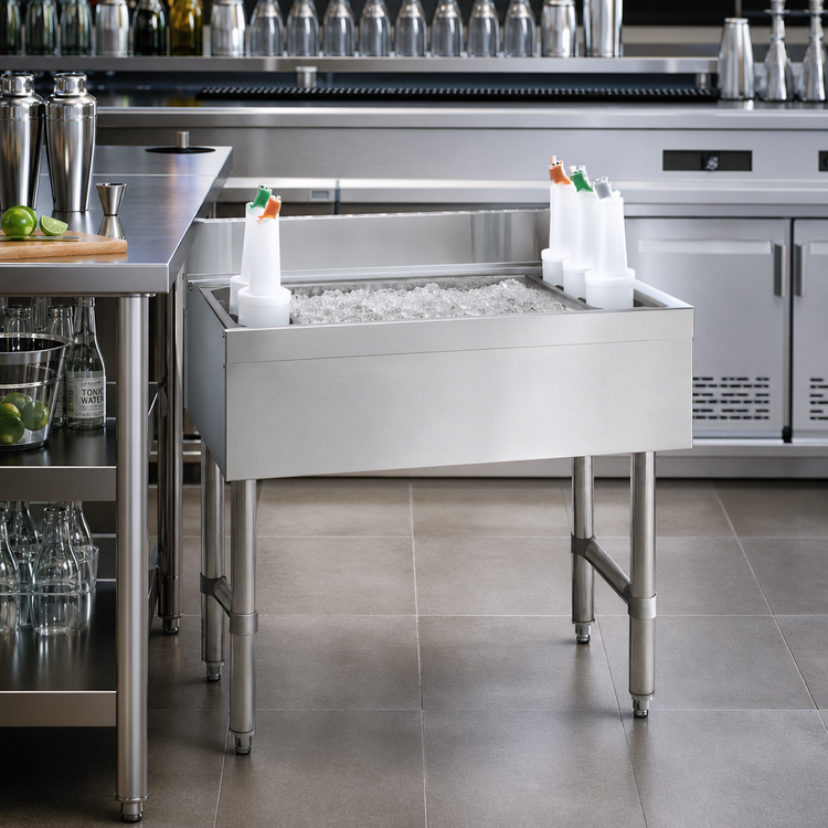 Product image #2 for Advance Tabco Underbar Basics Stainless Steel Cocktail Unit with 12-Inch Deep Ice Bin, 24 x 21 x 33 Inches