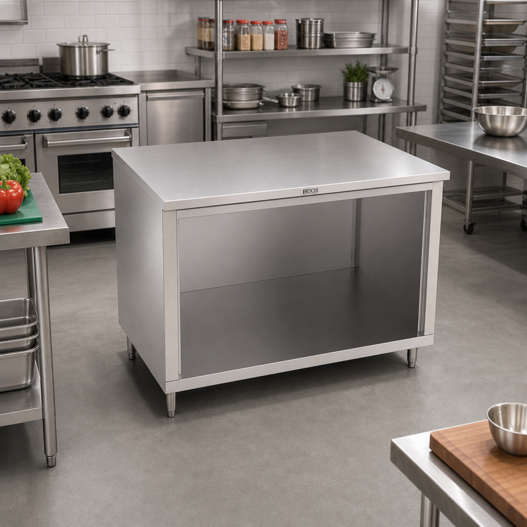 Product image #2 for John Boos Open-Front Stainless Steel Cabinet Base Work Table, Flat Top, 48" W x 36" D