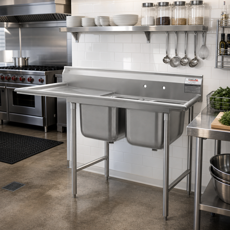 Product image #2 for Eagle Group 2-Compartment Stainless Steel Sink with Left Drainboard, 60-3/4 Inches Wide