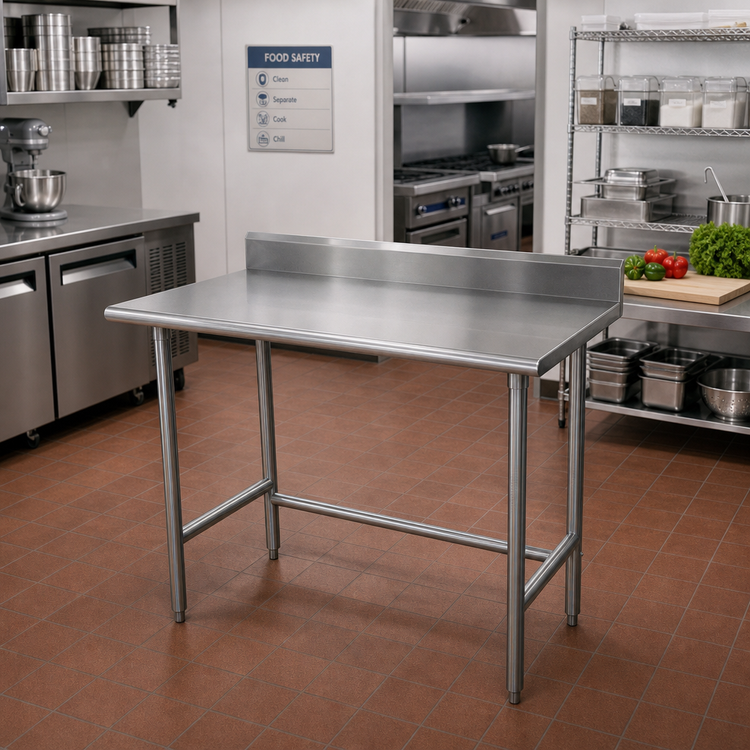 Product image #2 for Advance Tabco Special Value 60" W x 30" D Stainless Steel Open Base Work Table with 5" Backsplash