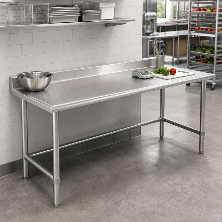 Product image #2 for Spec-Master Marine Series 144-Inch x 24-Inch 14-Gauge Stainless Steel Work Table with 4-1/2-Inch Backsplash