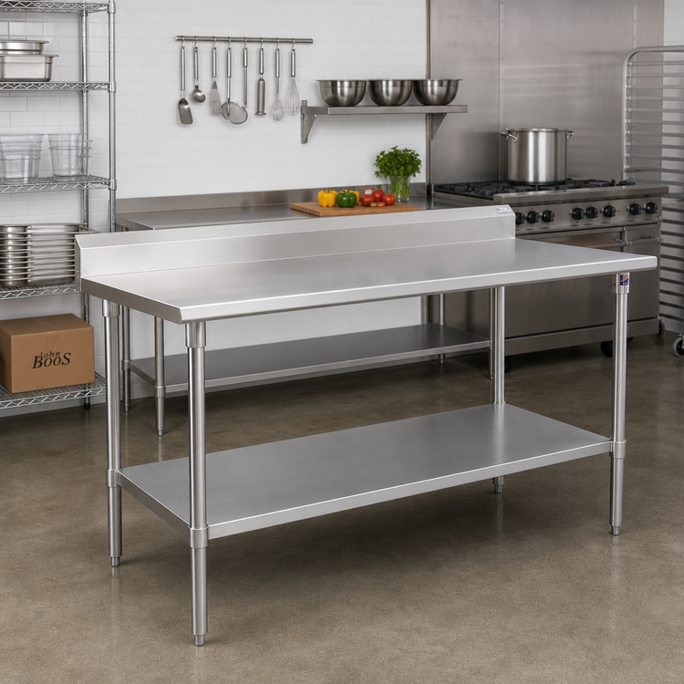Product image #2 for John Boos Stallion 120" x 24" Stainless Steel Work Table with 5" Backsplash and Undershelf