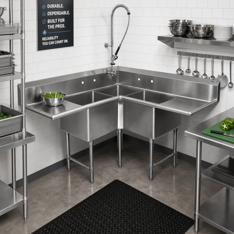 Product image #2 for Pro-Bowl 3-Compartment Corner Sink with Dual Drainboards