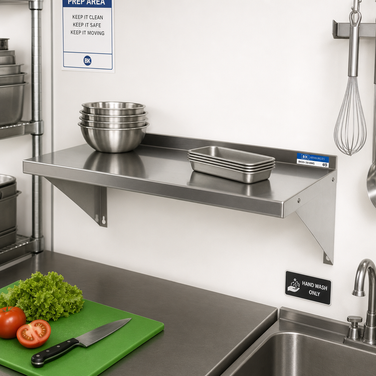Product image #2 for BK Resources Premium T-304 Stainless Steel Wall-Mounted Shelf, 36 x 16 Inches