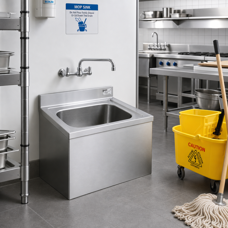 Product image #2 for Eagle Group F1916-X Floor Mounted Mop Sink with 20 x 16 x 8-Inch Bowl, 304 Stainless Steel