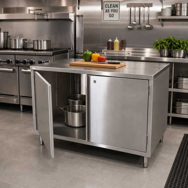Product image #2 for BK Resources 18 x 30 Inch Dual Access Stainless Steel Chef Table Cabinet Base with Locking Hinged Doors
