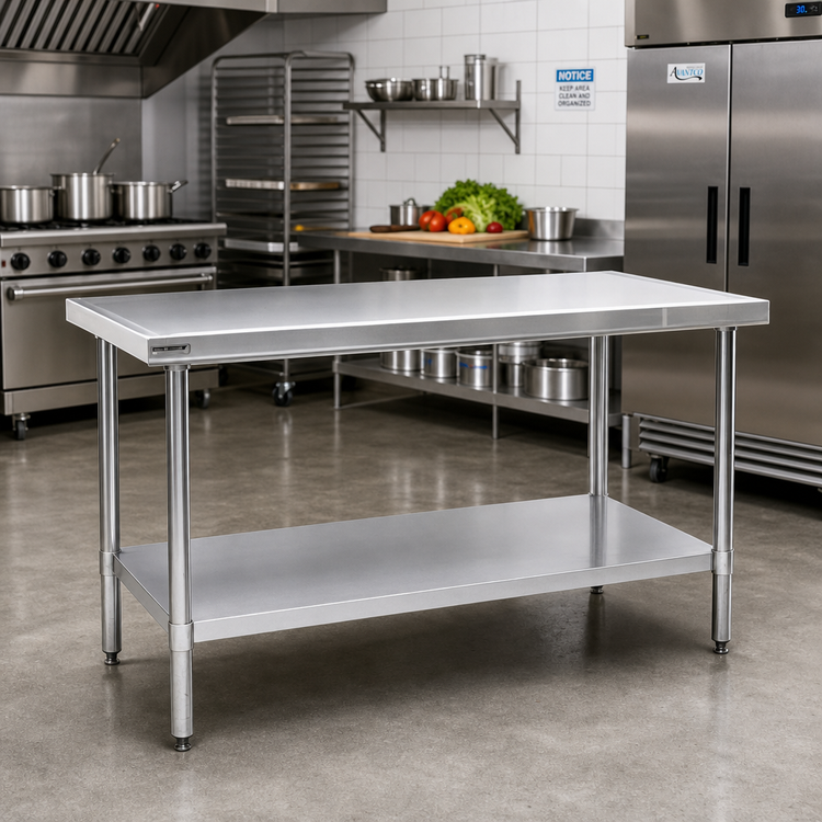 Product image #2 for Spec-Master Marine Series 84-Inch x 30-Inch Flat Top Stainless Steel Work Table with Adjustable Undershelf