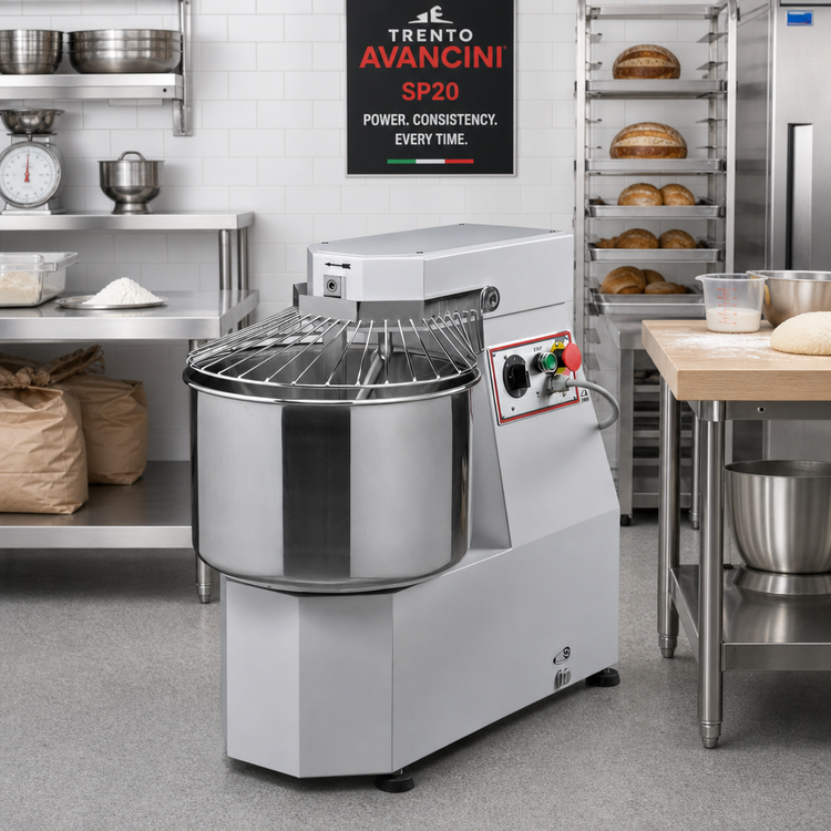 Product image #2 for Trento Avancini SP20 Heavy-Duty Spiral Dough Mixer, 40 lb Capacity, 2-Speed, Fixed Bowl, 208V Three-Phase
