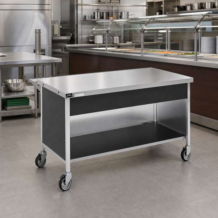 Product image #2 for Atlas Metal CAFT-4 Utility Solid Top Serving Counter, 63-3/4 in. L, Stainless Steel Top, Aluminum Frame, Mobile