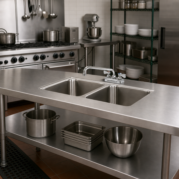 Product image #2 for Advance Tabco TA-11A-2 Double Bowl Welded Sink Into Table Top with Faucet, 16 x 20 x 8 Inch Bowls