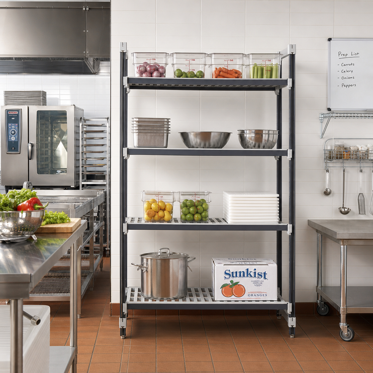 Product image #2 for Cambro Camshelving Elements XTRA 4-Tier Stationary Starter Unit, 18 x 48 x 84 Inches, Vented