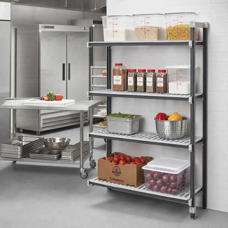 Product image #2 for Cambro Camshelving Elements XTRA Stationary Add-On Shelving Unit, 18 x 36 x 64, 4-Shelf, Vented and Solid, Speckled Gray