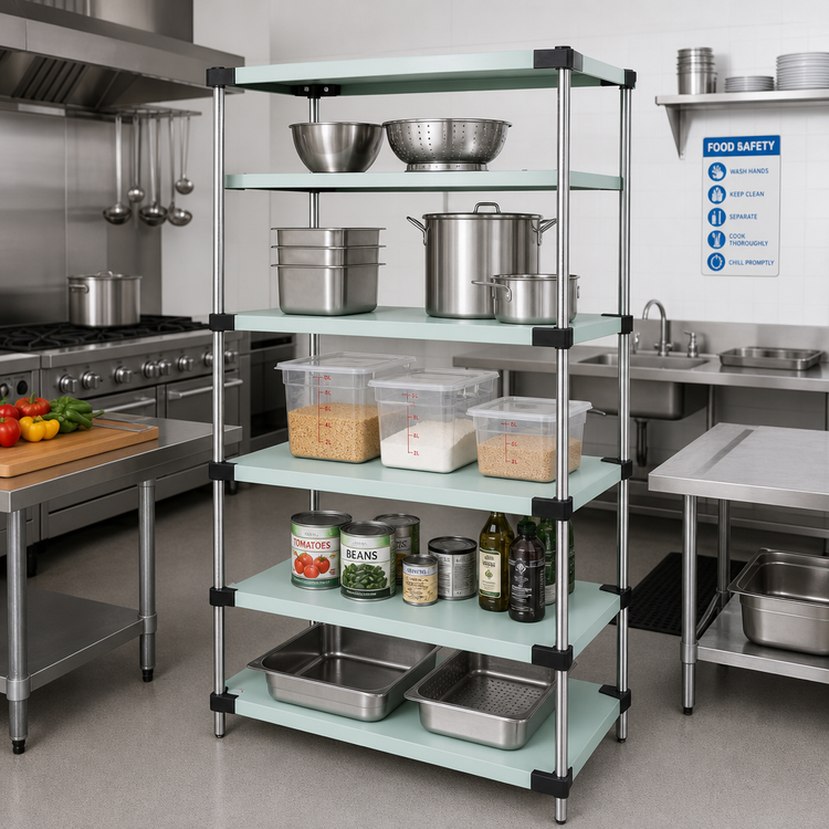 Product image #2 for Quantum 5-Shelf Stationary Solid Stainless Steel Shelving Starter Kit, 30 x 18 x 54 Inches