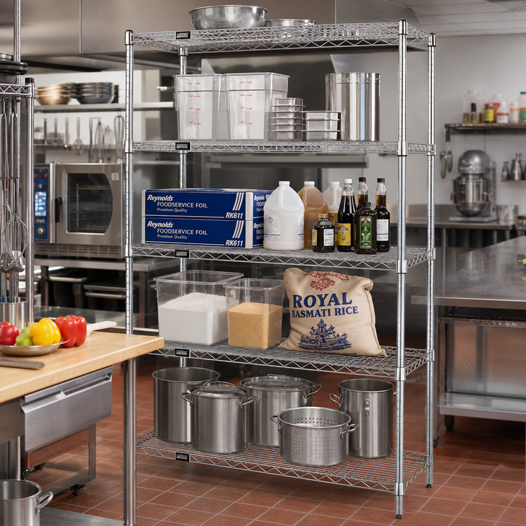 Product image #2 for Quantum WR86-3072C-5 Wire Shelving Starter Kit — 5-Shelf 72 Inches x 30 Inches x 86 Inches, Chrome, 600-800 lb. Capacity