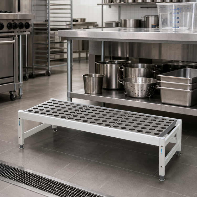 Product image #2 for Fermostock 52 x 14 x 12 Inch Deep Anodized Aluminum Dunnage Rack with Adjustable Composite Feet
