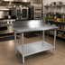 Thumbnail image #2 for John Boos Stallion 60-Inch x 30-Inch 14-Gauge Stainless Steel Work Table with 5-Inch Backsplash, Safety Edge Front, and Open Undershelf