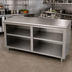 Thumbnail image #2 for Advance Tabco 108-Inch Open Front Cabinet Base Underbar Work Table with Mid-Shelf and 14 Gauge 304 Stainless Steel Top