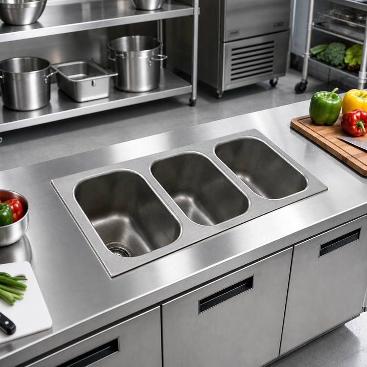 Product image #2 for Eagle Group Three-Compartment Self-Rimming Drop-In Sink with No Deck, 14 x 16 x 9.5-Inch Bowls