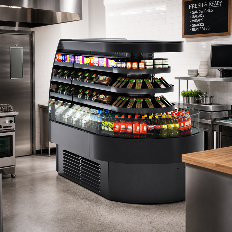 Product image #2 for Oasis Self-Service Refrigerated End Cap Case, Self-Contained, Curved Open Front, 73-3/8 Inches Wide