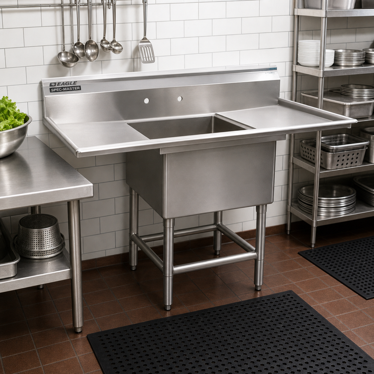 Product image #2 for Eagle Group Spec-Master FN Series 1-Compartment Stainless Steel Sink with Dual Drainboards