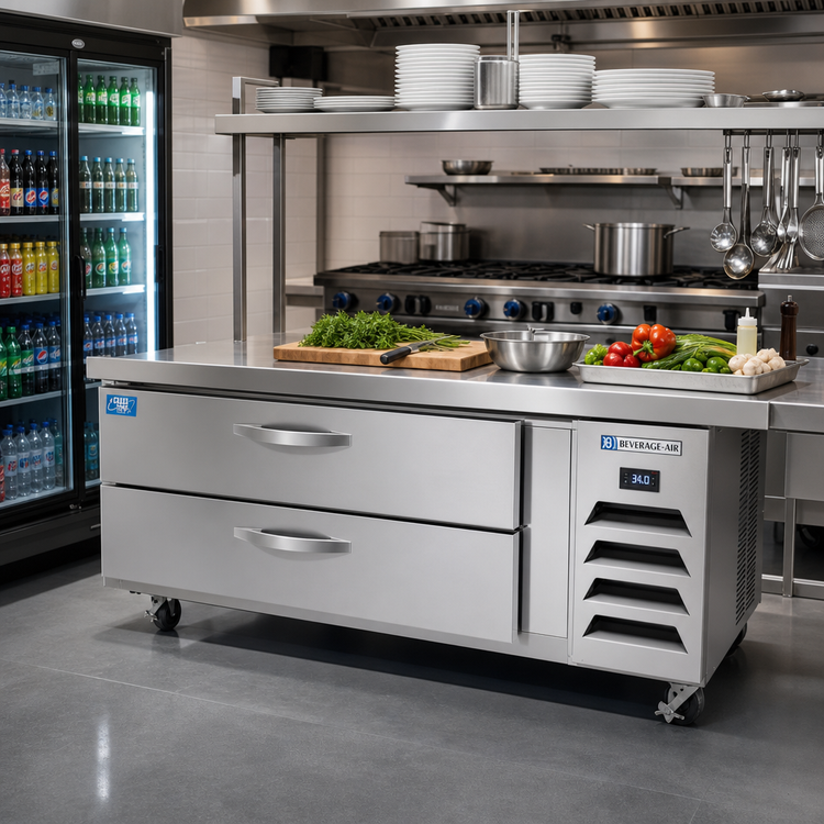 Product image #2 for Beverage-Air Cross Temp 1-Section 2-Drawer Chef Base, 60-Inch Wide, Self-Contained Refrigeration