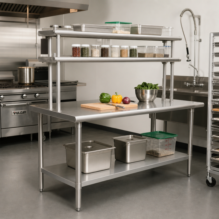 Product image #2 for Eagle Group SB Series 60-Inch x 30-Inch Stainless Steel Work Table with Flex-Master Overshelf Kit and Adjustable Undershelf