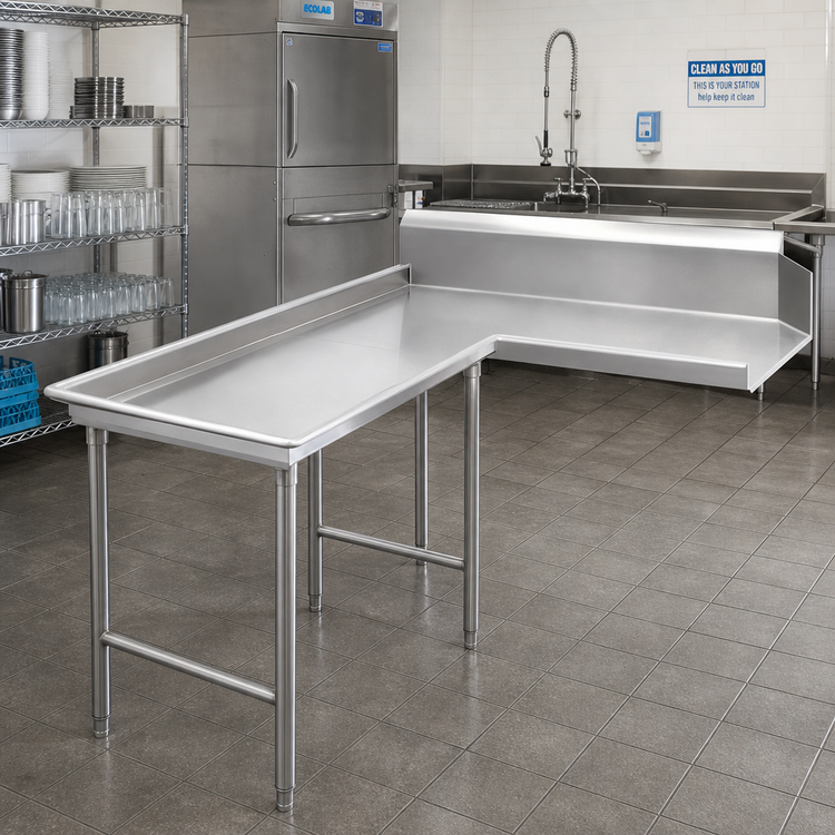 Product image #2 for Advance Tabco Island-Clean L-Shaped Left-Attach Dishtable, 83 Inch, 16 Gauge 304 Stainless Steel