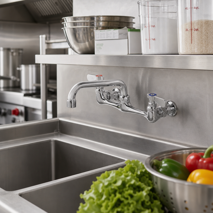 Product image #2 for Splash-Mounted Commercial Faucet with 8-Inch Centers and 8-Inch Standard Swivel Spout