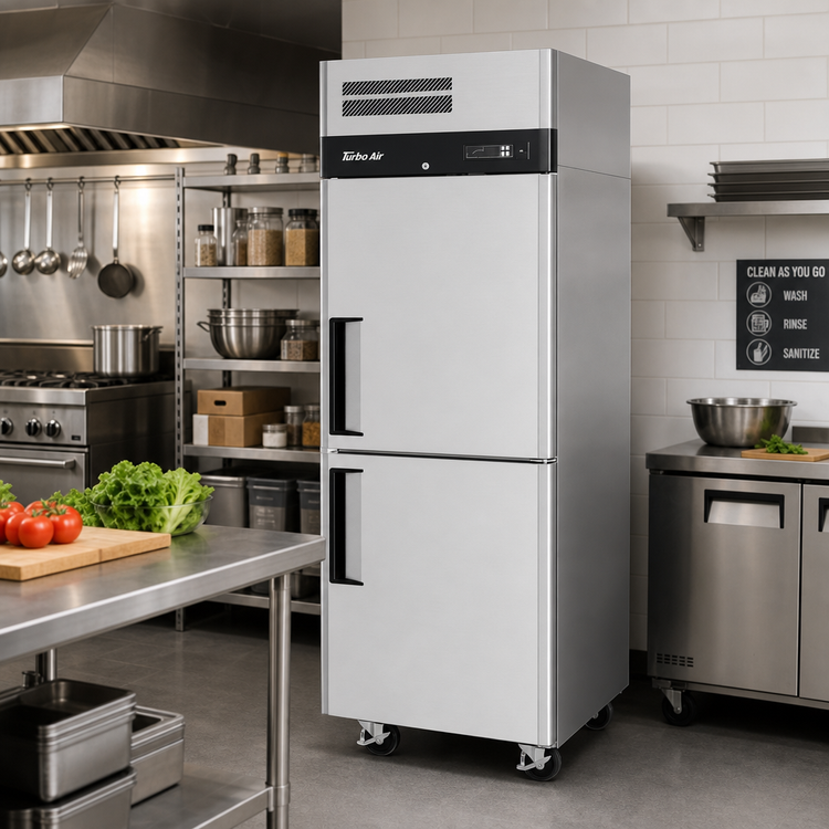 Product image #2 for Turbo Air M3 Series One-Section Reach-In Freezer with Solid Half Doors, 21.5 Cu. Ft., Top-Mounted Self-Contained