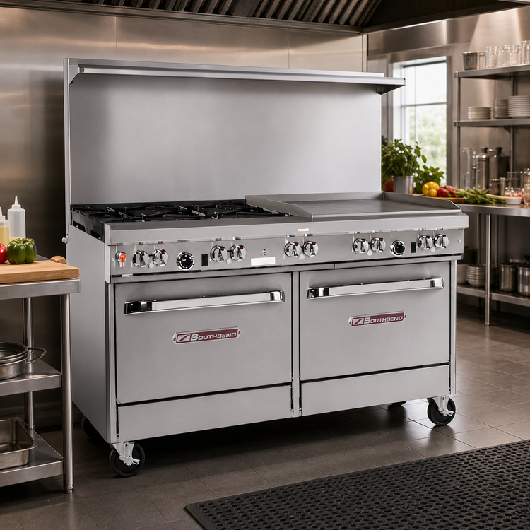 Product image #2 for Southbend Ultimate 60-Inch Commercial Gas Range with 4 Open Burners, 36-Inch Griddle, and 2 Convection Ovens