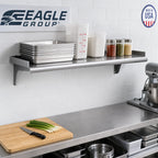 Thumbnail image #2 for Eagle Group Snap-n-Slide SWS1536-16/430-VMAR 36 x 15 Wall-Mounted 16-Gauge 430 Stainless Steel Shelf, V Marine Front Edge