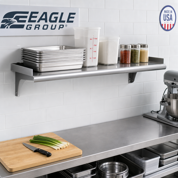 Product image #2 for Eagle Group Snap-n-Slide 36 x 15 Wall-Mounted Stainless Steel Shelf with V Marine Front Edge