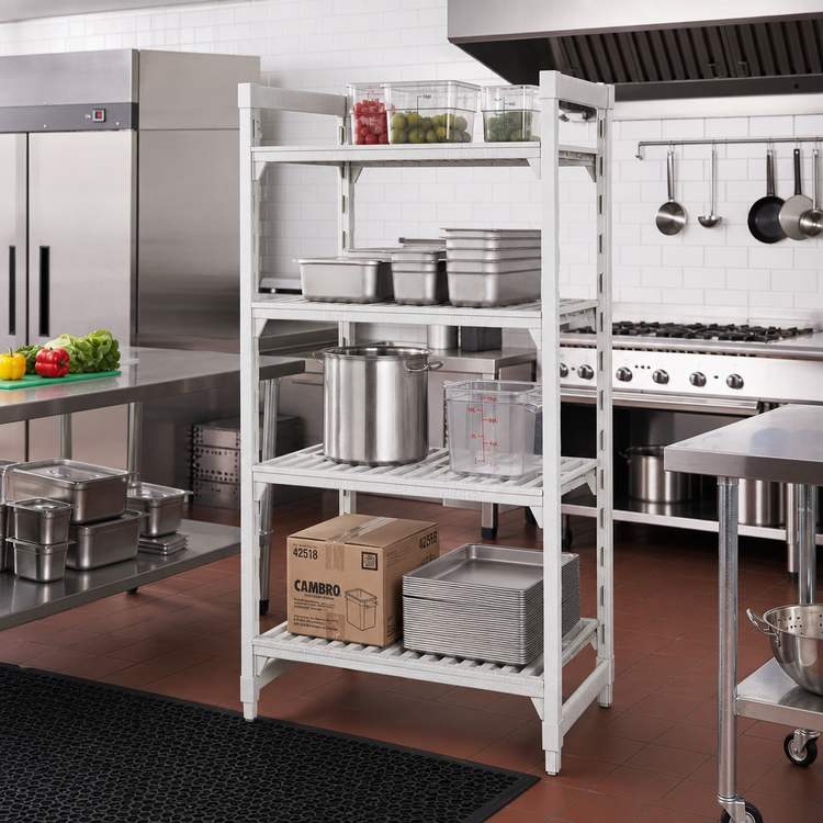 Product image #3 for Cambro Camshelving Premium 24" Deep x 48" Long x 72" High 4-Shelf Vented Stationary Starter Unit, Speckled Gray