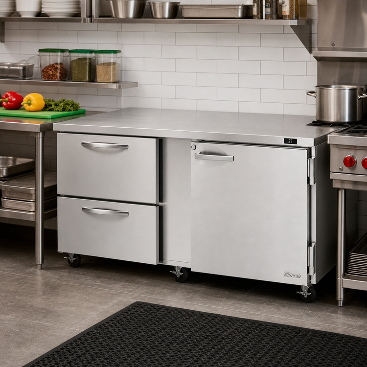 Product image #3 for Turbo Air PRO Two-Section Undercounter Refrigerator with 1 Solid Door and 2 Drawers, 18.8 Cu. Ft.