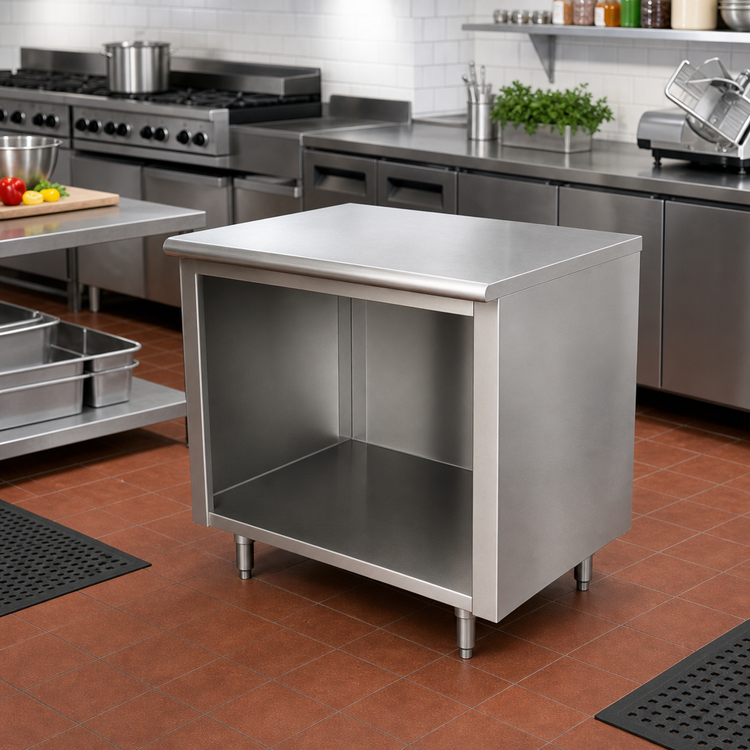 Product image #2 for Advance Tabco 36-Inch x 24-Inch Flat Top Stainless Steel Work Table with Open Front Cabinet Base