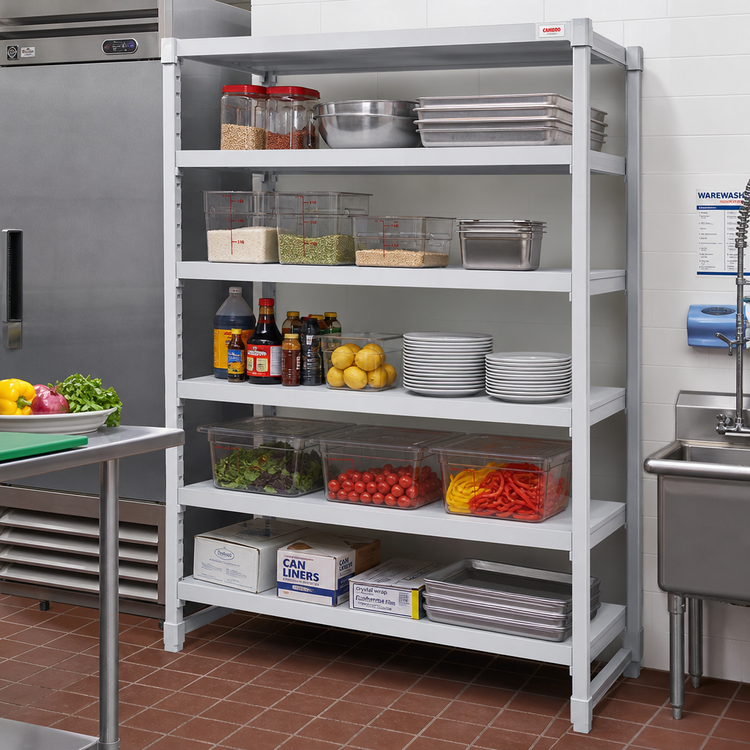 Product image #2 for Cambro Camshelving Elements XTRA Universal 5-Shelf Solid Shelf Kit, 18 x 42 Inches, Speckled Gray