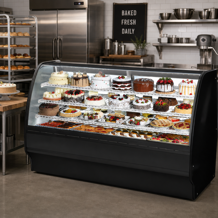 Product image #2 for True Specialty Display 77-1/4 Inch Full-Service Self-Contained Refrigerated Curved Glass Bakery Display Case