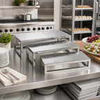 Thumbnail image #2 for American Metalcraft HMPRR3 Rectangular Hammered Stainless Steel Buffet Riser Set, 3-Piece, Solid Top