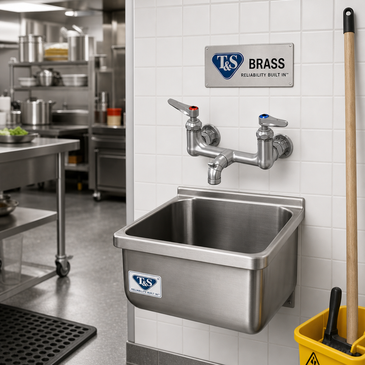 Product image #2 for T&S Brass Wall-Mount 8-Inch Center Service Sink / Mop Sink Mixing Faucet with Vacuum Breaker and Lever Handles