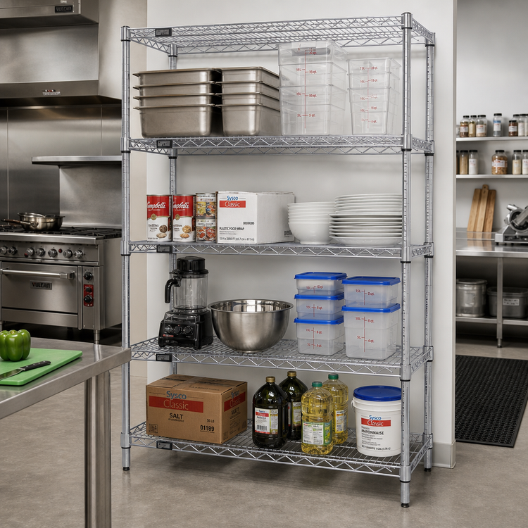Product image #2 for Quantum 4-Shelf Wire Shelving Starter Kit, 72W x 36D x 86H, Chrome Plated