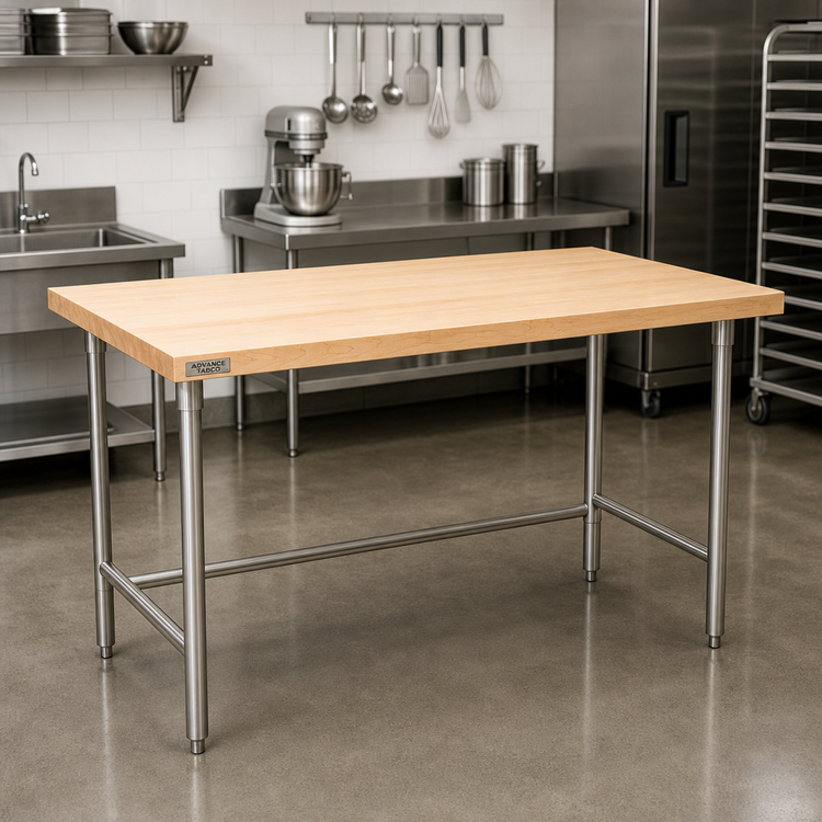 Product image #3 for Advance Tabco 72" x 36" Maple Top Work Table with Stainless Steel Base