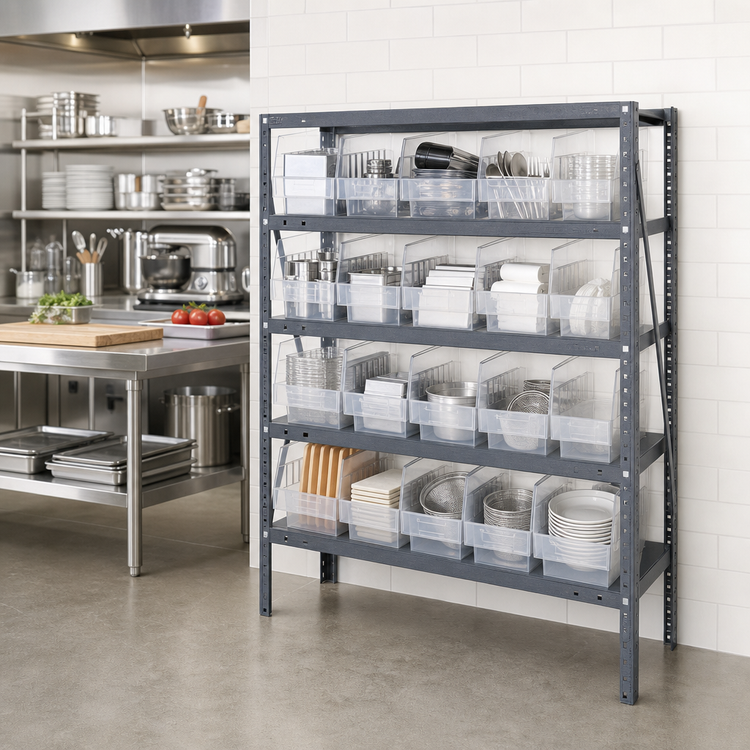 Product image #2 for Quantum Heavy Duty Stationary Wire Shelving Unit with 5 Shelves and 20 Clear Bins, 36"W x 12"D x 39"H